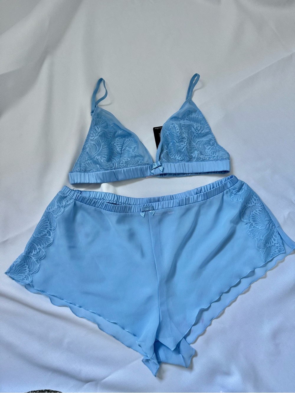 La SENZA Light Blue Lace Triangle Bralette & Shorts Sleep Set